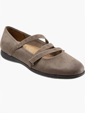 *Like New* Trotters Della Skimmer Leather Ballet Flats Brown Elastic Straps 10½W